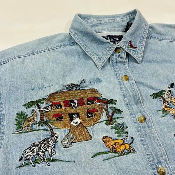 Vintage Embroidered Noah’s Arc Light Jean Button Down Shirt - Picture 5 of 11